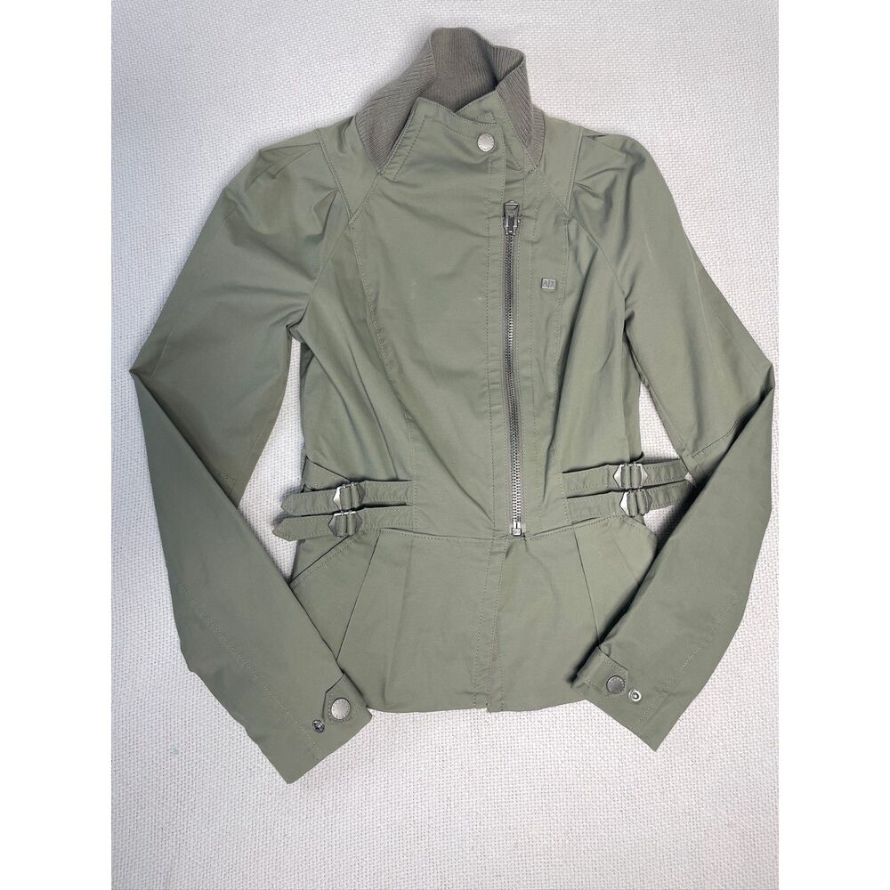 Armani Exchange A|X Sage Green Moto Jacket Women's XS Lightweight Buckle Detail - Picture 1 of 13
